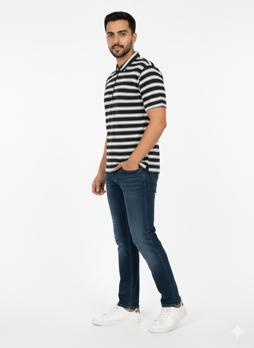 Mocha Line Zip Polo - Black