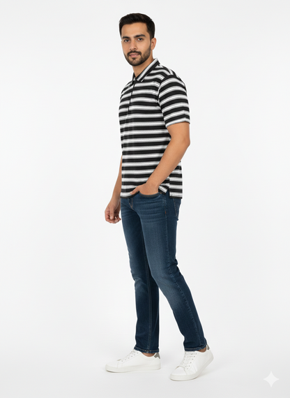 Mocha Line Zip Polo - Black