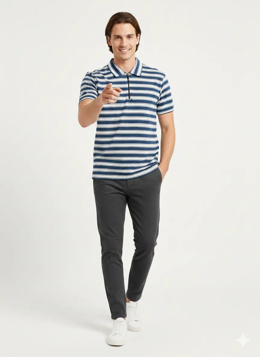 Mocha Line Zip Polo - Blue