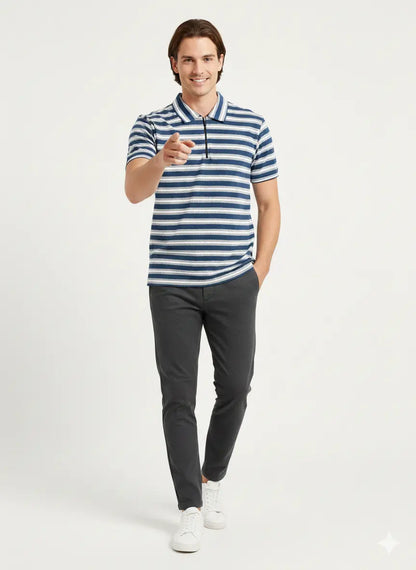 Mocha Line Zip Polo - Blue