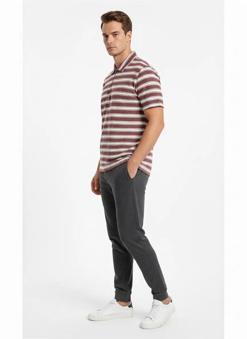 Mocha Line Zip Polo - Maroon