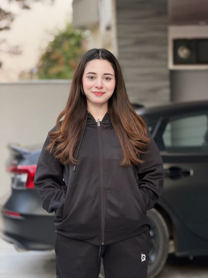 W-Sleek Black Full-Zip Tracksuit