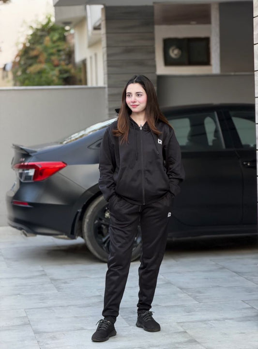 W-Sleek Black Full-Zip Tracksuit