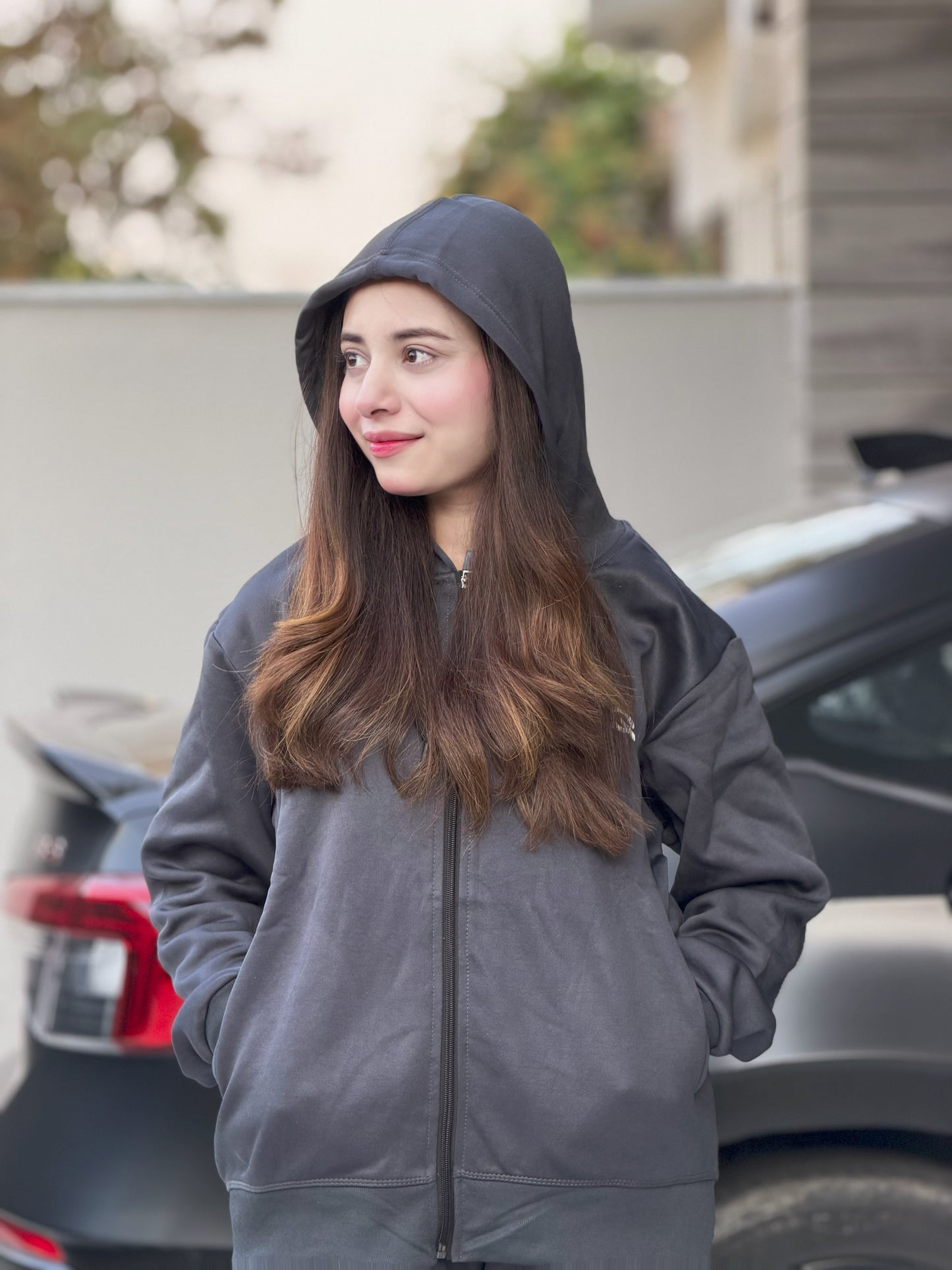 W-Grey Zip Hoodie