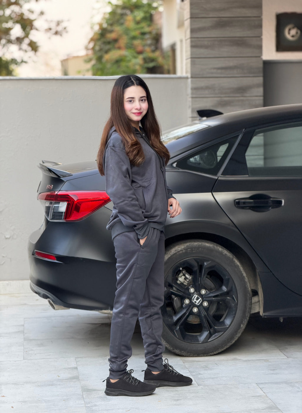 W-Grey Zip Hoodie Tracksuit