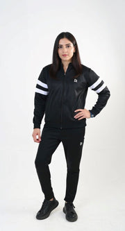 W-Contrast Band Zipper Tracksuit