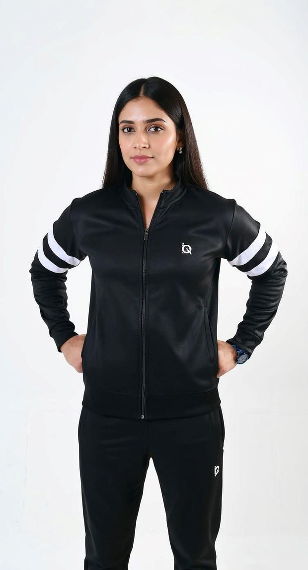 W-Contrast Band Zipper Tracksuit